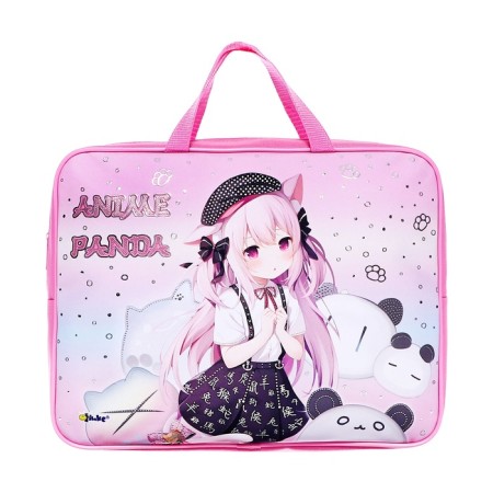 Folder with handles A4 textiles, 350 x 265 x 80 mm, PMD 4-22 "Anime with pandas" (voluminous 3D risun with metallic effect)-1