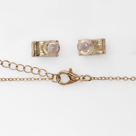 Set 2 objects: earrings, pendant “Classic” rectangle, black and white color in gold, 47 cm-1
