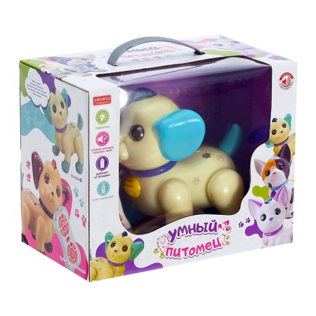 Robot dog “Smart pet” Zhory, on the control panel, interactive: sound, light, dancing, musical, on batteries, in Russian, blue and white-5