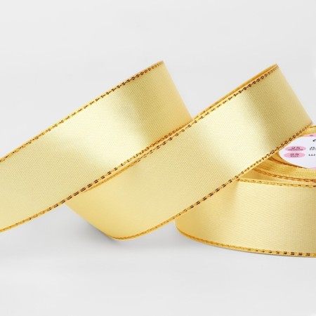 A satin ribbon "Golden threads", 25 mm × 23 ± 1 m, beige color No. 087