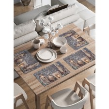 A set of napkins for setting the New Year's candles table, rectangular, rounded edges, size 30x46 cm, 4 pcs