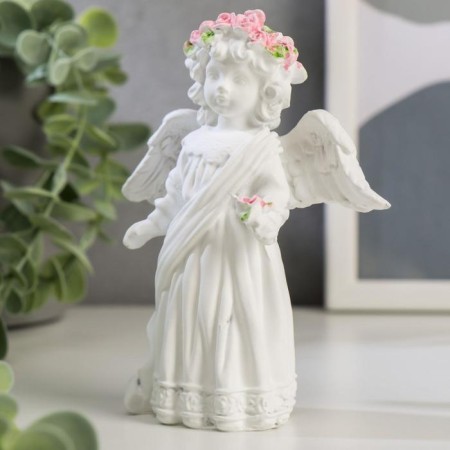 Polystone souvenir "Snowty angel in a lace outfit, with a rose" 12x10.5x4.3 cm-3