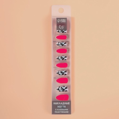 Leo patching nails, 12 pcs, with glue plates, almond shape, black, pink-4