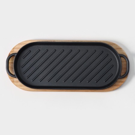 Cast iron pan “Oval Grill”, 43 × 16.5 × 2.5 cm, with handles, on a wooden stand-2