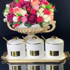 Set of lenardi cans, with spoons on a stand, 3 pcs, white color