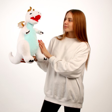 Soft toy "Dragon", with golden wings, 45 cm, white color-6