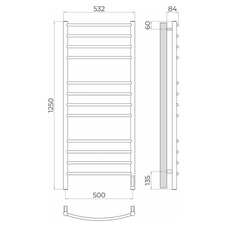 Terminus heated towel rail "Classic" P12, 500x1250 mm, chrome-2