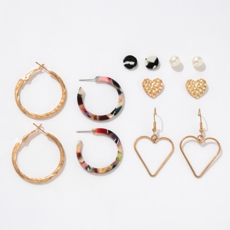 Earrings set 6 pairs "Cosmos" heart, colored in gold-3