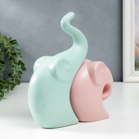 Souvenir Ceramics "Two Elephants" Pastel matte set 2 pcs 12x12 22x13 cm-2