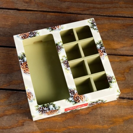 Box for 8 sweets + chocolate, with a window, "cones", 17.7 x 17.85 x 3.85 cm-1