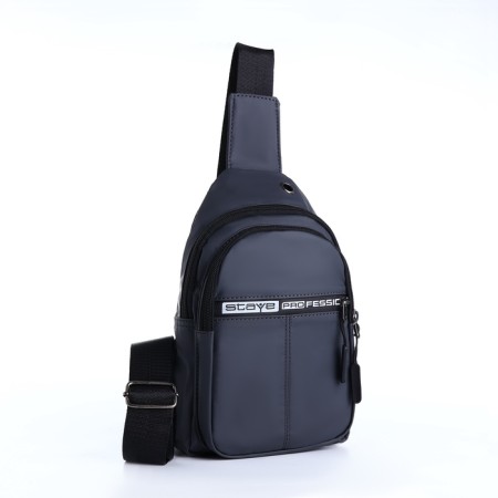 Male sling bag from textiles, headphone opening, gray color-1