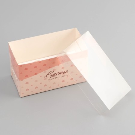 Box for 2 cupcake with a transparent lid, "hearts", 16 × 8 × 10 cm, confectionery packaging-3