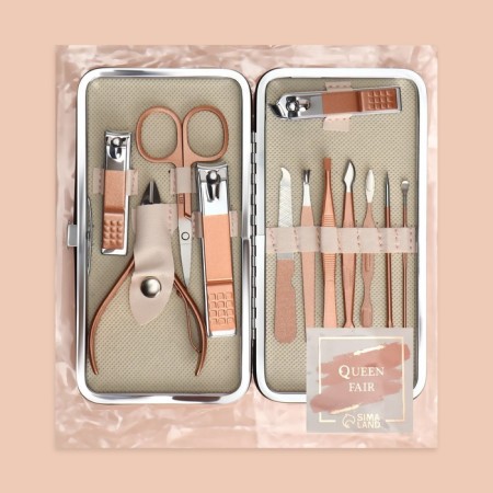 Manicure set, 12 items, in case, beige/pink gold color-8