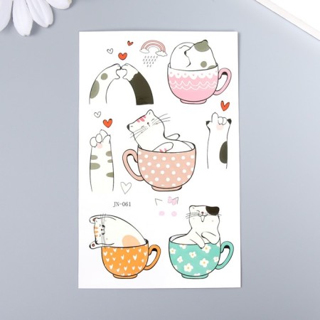 Tattoo on the body color "cats in cups" luminous in the dark 12x7.5 cm