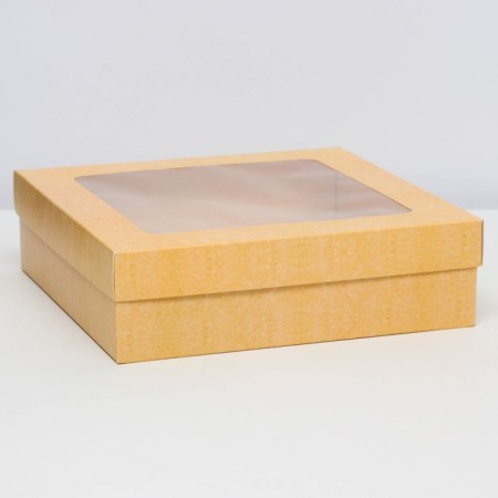 The box is folding, the lid is, with a window, craft, 23 x 23 x 6.5 cm
