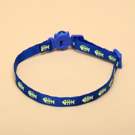 Fly collar "fish" luminous, with a bell, 30 x 1 cm, polyester, blue-1