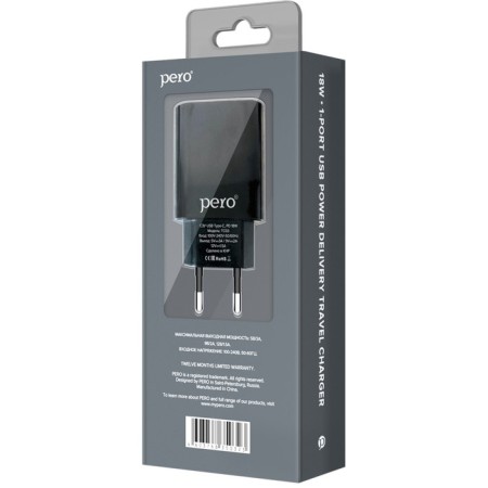 Network charger Pro TC03, USB Type-C, 3 A, 18W, fast charging, black-4