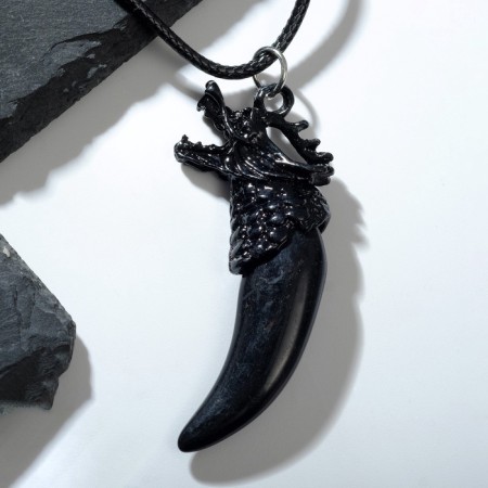 Unisex pendant "Dragon Fang", black color on a black lace, 45 cm-4