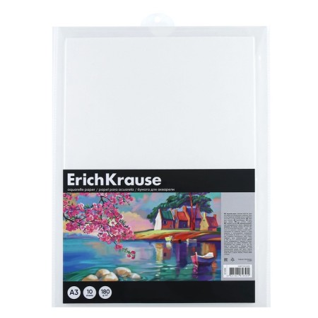 A3, 10 sheets watercolor paper, Erichkrause "Art Spirit", block 180 g/m2, in a plastic folder