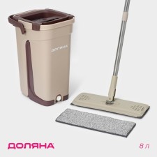 Schwabra with an annex and a bucket of the shade: a mop is flat, a bucket with strips for rinsing and pressing 8 liters, a spare nozzle made of microfiber, color mix