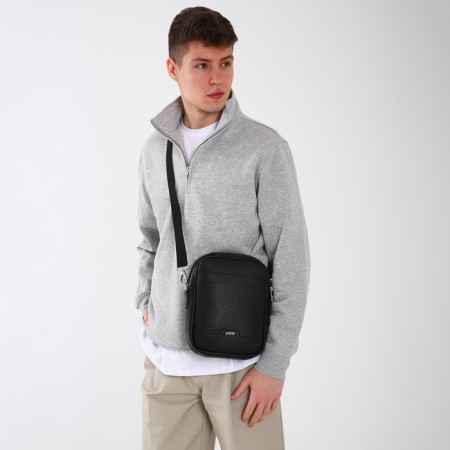 Male bag over the shoulder, Textura, artificial leather, black color-9