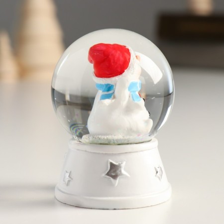 Souvenir Polystone Water Ball "Snowman in a red cap, with a gift" D = 4.5 cm 6x4.5x4.5 cm 48386-2