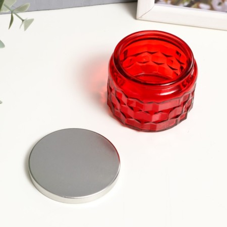 Bank for candles glass with a lid "Sot" red 5x7x7 cm, mix-1
