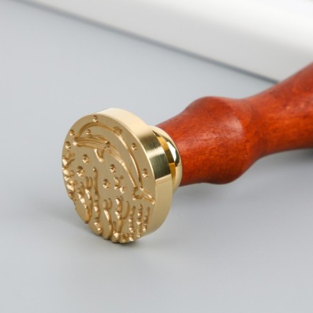 Printing for wax with a wooden handle "Dolphin and coral" 9x2.5x2.5 cm-3