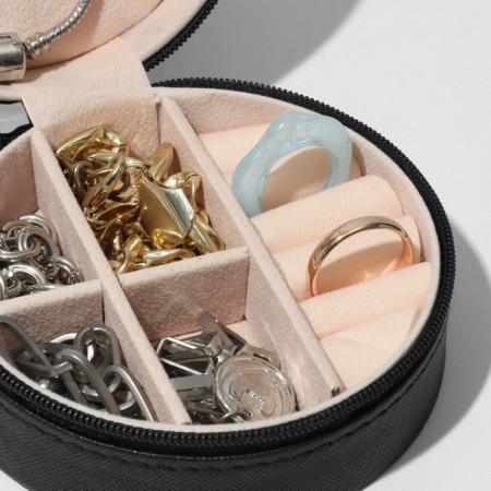 Organizer for storage of jewelry "Casket Portable Circle", 9.8 × 9.8 × 4.5 cm, black color-1