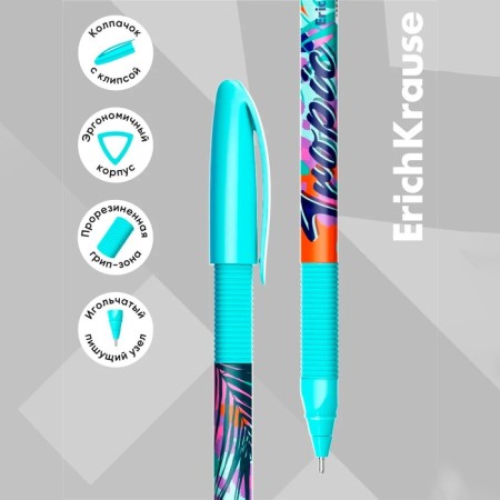 Set of ballpoint pens 4 pieces Erichkrause U-109 Stick & Grip Tropical Node 1.0mm, blue color-3
