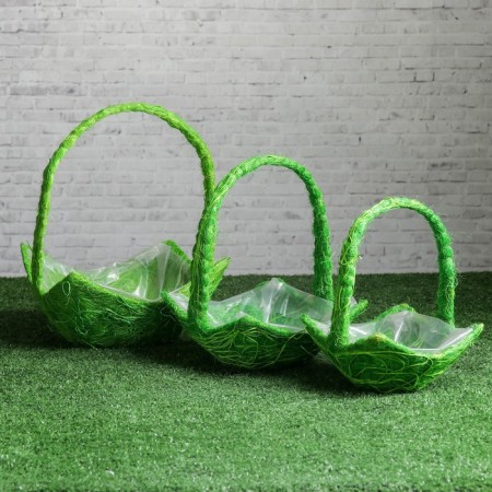 Set of baskets "Polyanka", 3 pcs, 25 × 11/32 cm, 20 × 10/28 cm, 17 × 9/23 cm, rattan, sisal