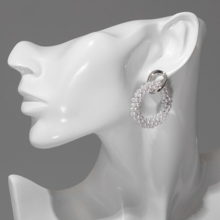 Earrings with pearls "circles" on the ring, white color in silver-3