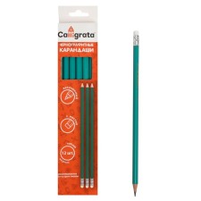 Black pencil with an eraser, hardness of HB, three -sided, plastic, green body