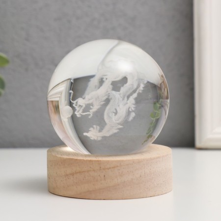Souvenir glass backlight "Dragon" d = 6 cm stand wood, usb 6.5x6.5x7.5 cm-1