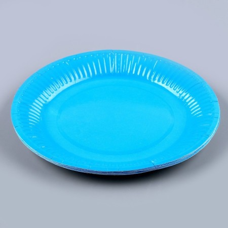 Set of paper dishes is disposable: 6 plates, 6 glasses, blue color-7