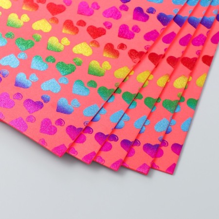 Foamiran holography "Hearts on Red" 2 mm format A4 set 5 sheets-2