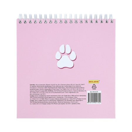 Sketchbook 165 x 165 mm, 40 sheets on the crest "Cat in a hood", solid cover, glossy lamination, block 100 g/m2-2