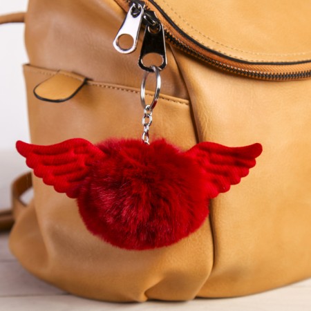 Fluffy on the ring "Ball with wings" mix 7x16.5x7 cm