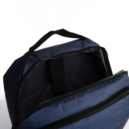 Male backpack on lightning, 3 outer pockets, a USB connector, a suitcase mount, blue color-6