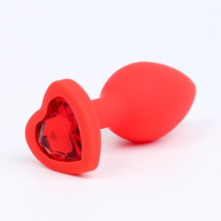 Anal traffic jam-hoods, with a crystal heart, Soft silicone, 28 x 75 mm, red-1