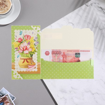 Money envelope "Universal" bouquet, green frame, 18.5x8.5 cm