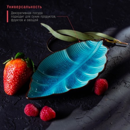 Ceramic serving dish "Tallula. Sheet ", 17 × 9.5 cm, blue color-1