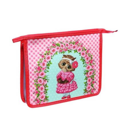 Folder for notebooks A5, 245 x 195 x 50 mm, zipper from above, to 61shk5, "owl" (voluminous 3D risun with sparkles), laminated cardboard/textiles-1