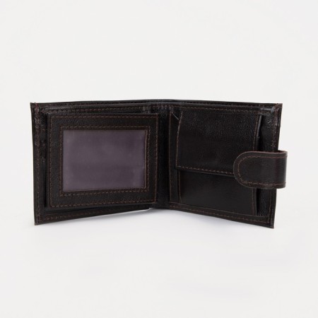 Men's purse on a button, for bills, for cards, for coins, brown color-3