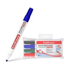 A set of markers for boards 4 colors 0.8-2.5 mm Erich Krause W-500, for writing on dry erasure boards, alcohol-based ink without xylol
