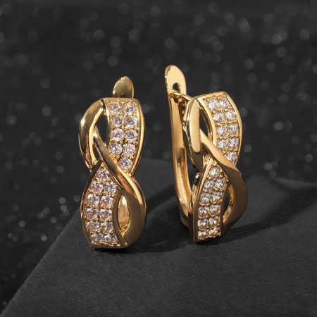 Earrings with rhinestones "Magic" Infinity, white color in gold-1
