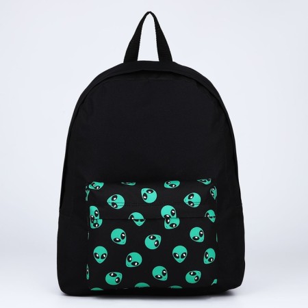 Backpack of school textile "Alien", with a pocket, black color-1
