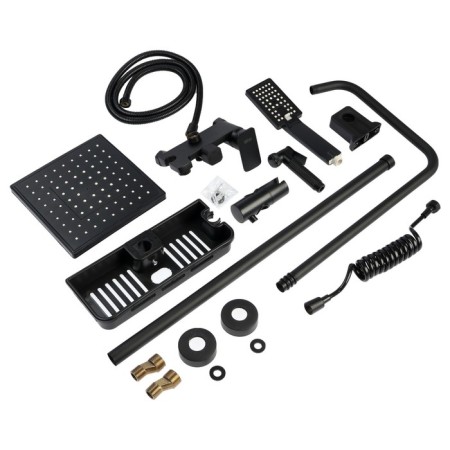 The shower system Zein Z3863, mixer, upper, manual and hygienic watering can, shelf, black-18