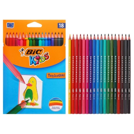 Pencils plastic 18 colors, bic kids tropicolors, mix
