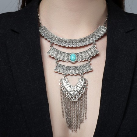The necklace "Hestia" leaflet, blue color in silver, 35 cm-2
